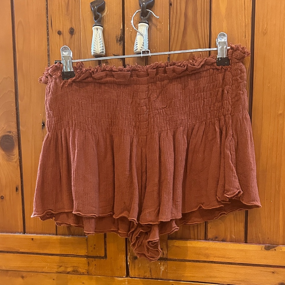Free People Terracotta Ruffle Shorts